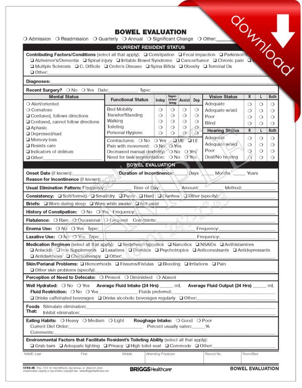 Bowel evaluation digital form